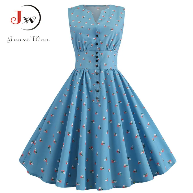 Летнее платье 2021 Повседневное с цветочным принтом 50s 60s ретро винтажное женское
