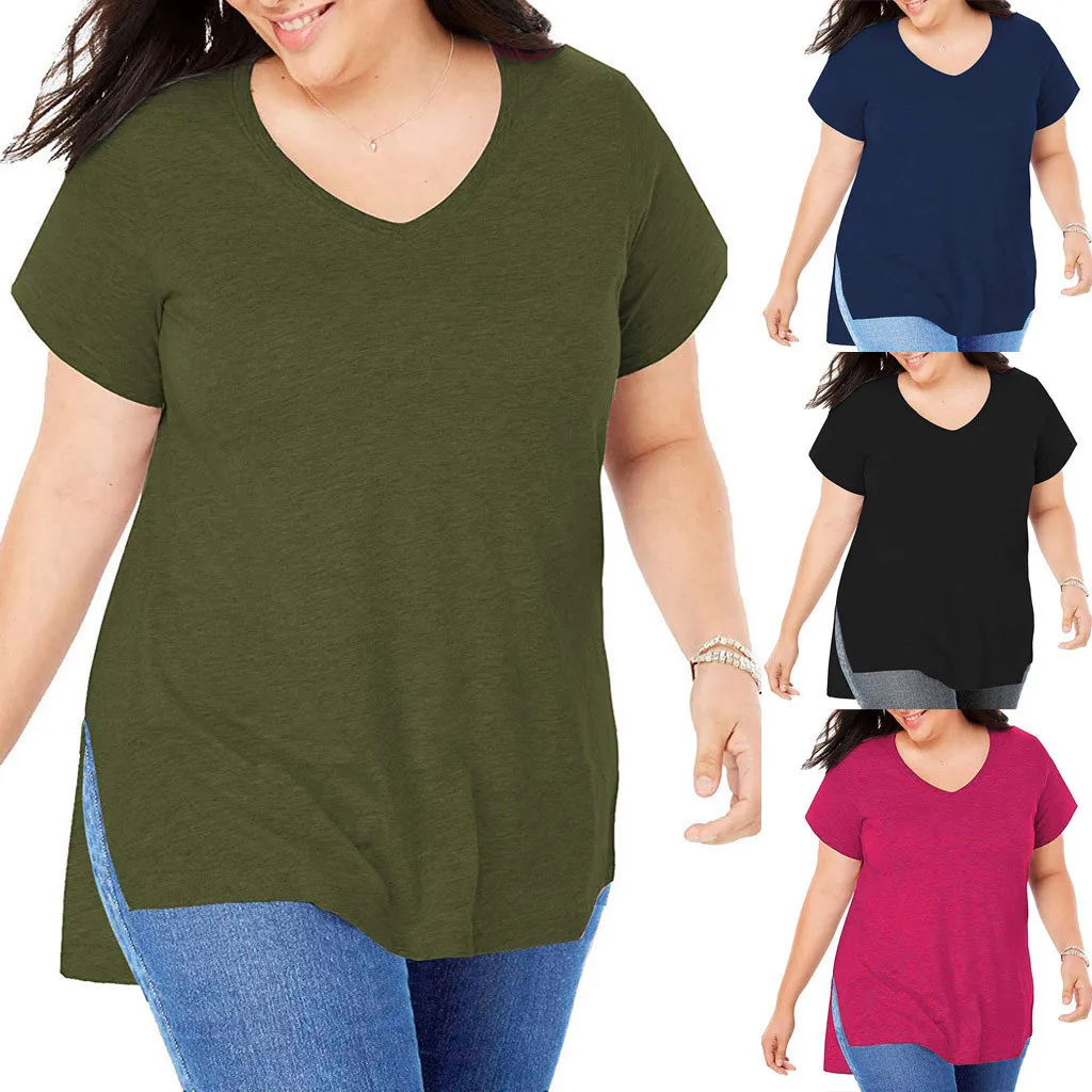 Women's Plus Size Shirt summer top women solid fashion Casual Short Sleeve Shirt V-neck Loose Slit Shirt Roupas Femininas
Women's Plus Size Shirt summer top women solid fashion Casual Short Sleeve Shirt V-neck Loose Slit Shirt Roupas Femininas
