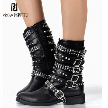 Prova Perfetto Cool Punk Style Full Real Leather Buckle Rivet Motorcycle Mid Boot Warm Neutral Solid Round Toe Flat Martin Boot
Prova Perfetto Cool Punk Style Full Real Leather Buckle Rivet Motorcycle Mid Boot Warm Neutral Solid Round Toe Flat Martin Boot