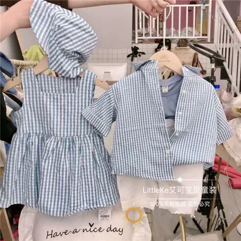Children's striped brother and sister wear male baby striped shirt and trousers two-piece girl doll dress hat suit
Children's striped brother and sister wear male baby striped shirt and trousers two-piece girl doll dress hat suit