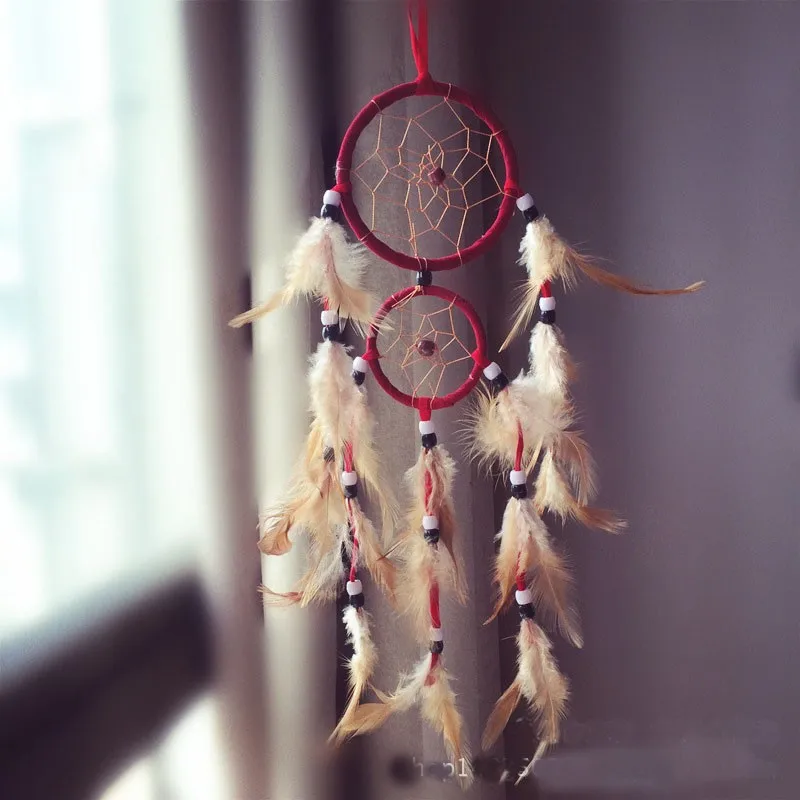 Attrape rêves Artisanal décoratifs plumes décoration intérieur capteur de rêves indien culture amérindiennes idées déco Dreamcatcher Rouge