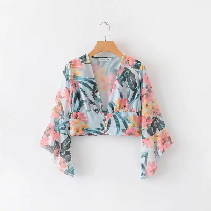 Lady Floral Print Boho Chic Sexy V neck Beach Short Blouse Crop Top Women Flare sleeve Casual shirt Female Summer Tops N715
Lady Floral Print Boho Chic Sexy V neck Beach Short Blouse Crop Top Women Flare sleeve Casual shirt Female Summer Tops N715