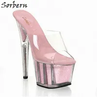 Sorbern Clear Pvc Transparent Sexy Slippers Women Clear Heels Platform Shoes Slides Women Open Toe Custom Colors Mules Stilettos