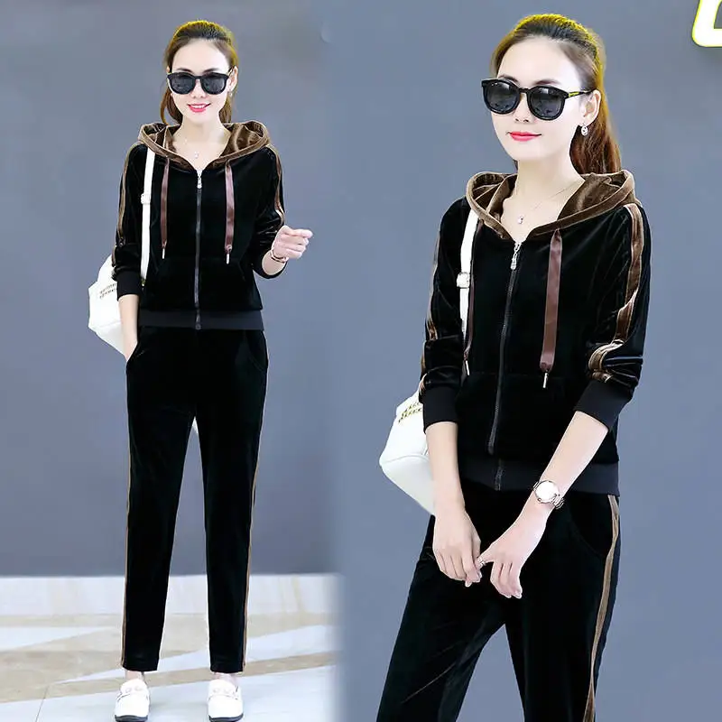 Spring 2019 Women'S Brand Velvet Fabric Tracksuits Velour Suit Women Track Suit Hoodies And Long Pants set
Spring 2019 Women'S Brand Velvet Fabric Tracksuits Velour Suit Women Track Suit Hoodies And Long Pants set
