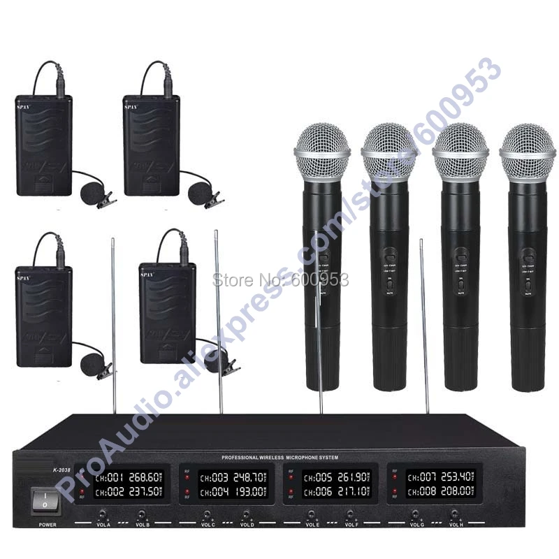 MICWL 2018-4H4V High-End Cordless Wireless Karaoke Microphones System 4 Handheld & 4 Lavalier
MICWL 2018-4H4V High-End Cordless Wireless Karaoke Microphones System 4 Handheld & 4 Lavalier