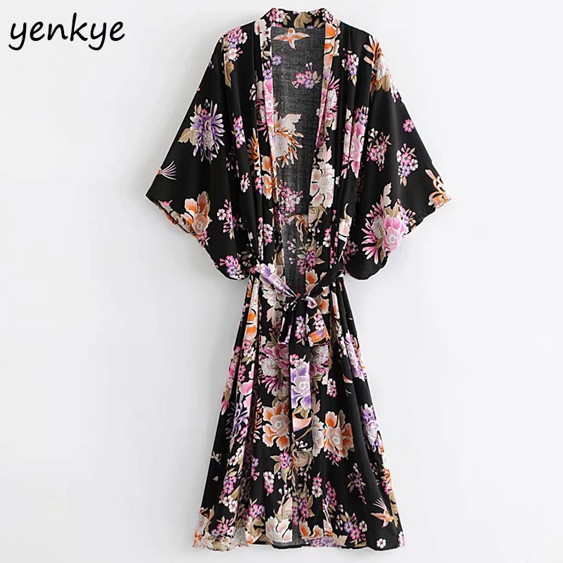 Women Floral Print Vintage Black Boho Kimono Dress Summer Female Sexy V Neck Batwing Sleeve With Belt Casual Plus Size Dress
Women Floral Print Vintage Black Boho Kimono Dress Summer Female Sexy V Neck Batwing Sleeve With Belt Casual Plus Size Dress