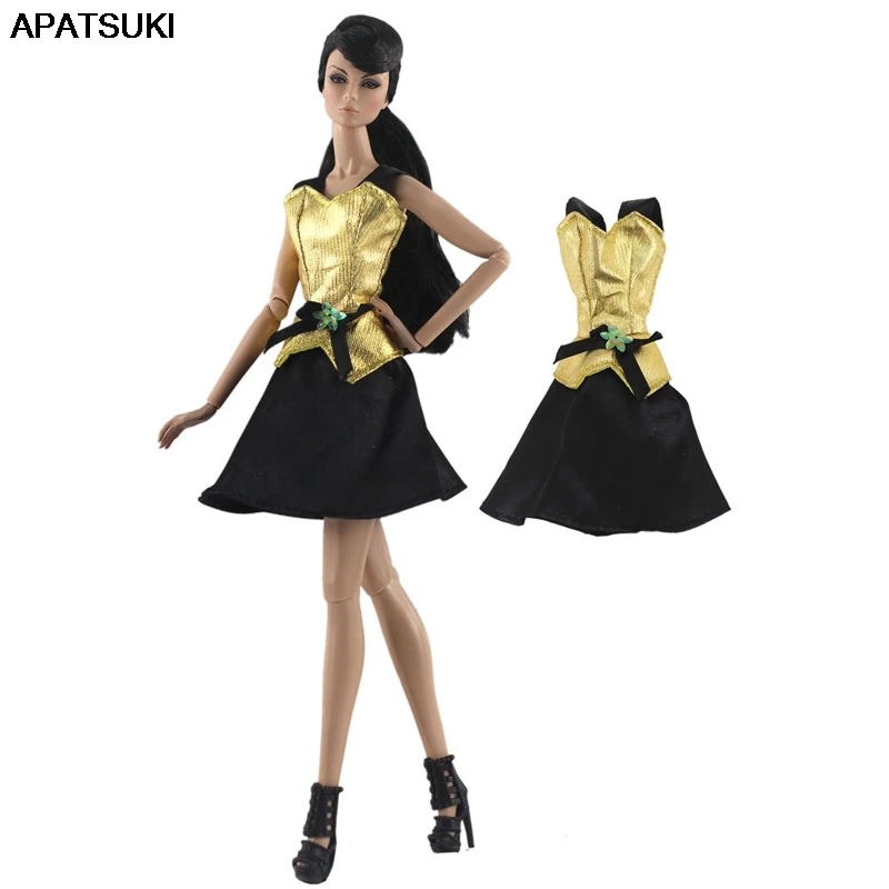 Gold Black Fashion Short Dress For Barbie Doll Clothes Outfits Party Gown For Barbie Dollhouse 1/6 Doll Accessories Child Toy
Gold Black Fashion Short Dress For Barbie Doll Clothes Outfits Party Gown For Barbie Dollhouse 1/6 Doll Accessories Child Toy