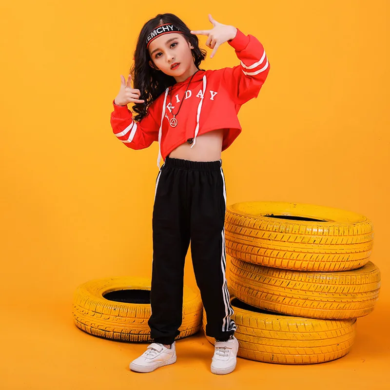 Children hip hop Crop top jogger pants Street jazz dance performance costume modern dance performance Suit Girls hip hop dance (13)