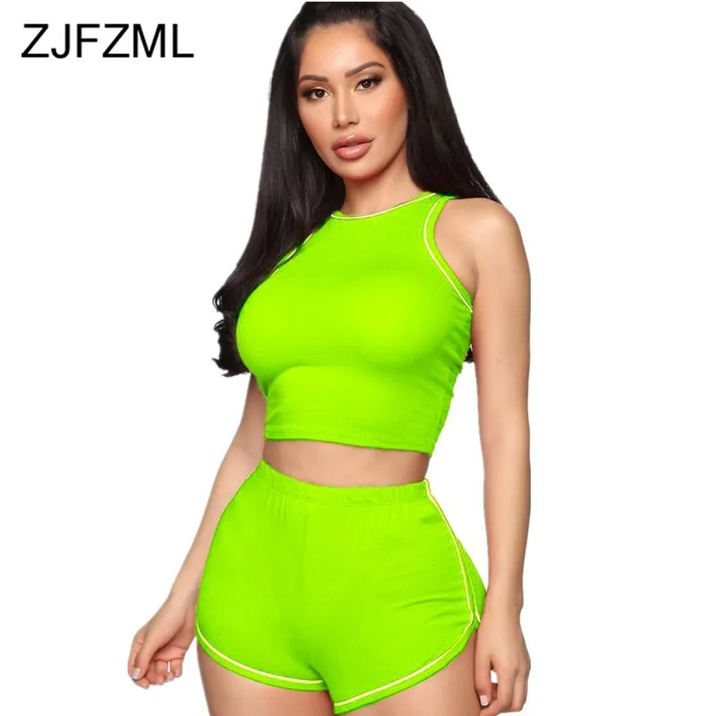 Sexy Neon Green Fitness Women Two Piece Outfits Sleeveless Cropped Bandage Top + Bodycon Hotpants Sports Wear Biker Shorts Set
Sexy Neon Green Fitness Women Two Piece Outfits Sleeveless Cropped Bandage Top + Bodycon Hotpants Sports Wear Biker Shorts Set