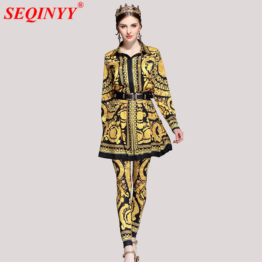 Retro Palace Print Women 3Pieces Sets 2018 Spring Fashion New Turn-Down Collar Shirt+Sashes Pleated Mini Skirt+Elastic Slim Pant
Retro Palace Print Women 3Pieces Sets 2018 Spring Fashion New Turn-Down Collar Shirt+Sashes Pleated Mini Skirt+Elastic Slim Pant