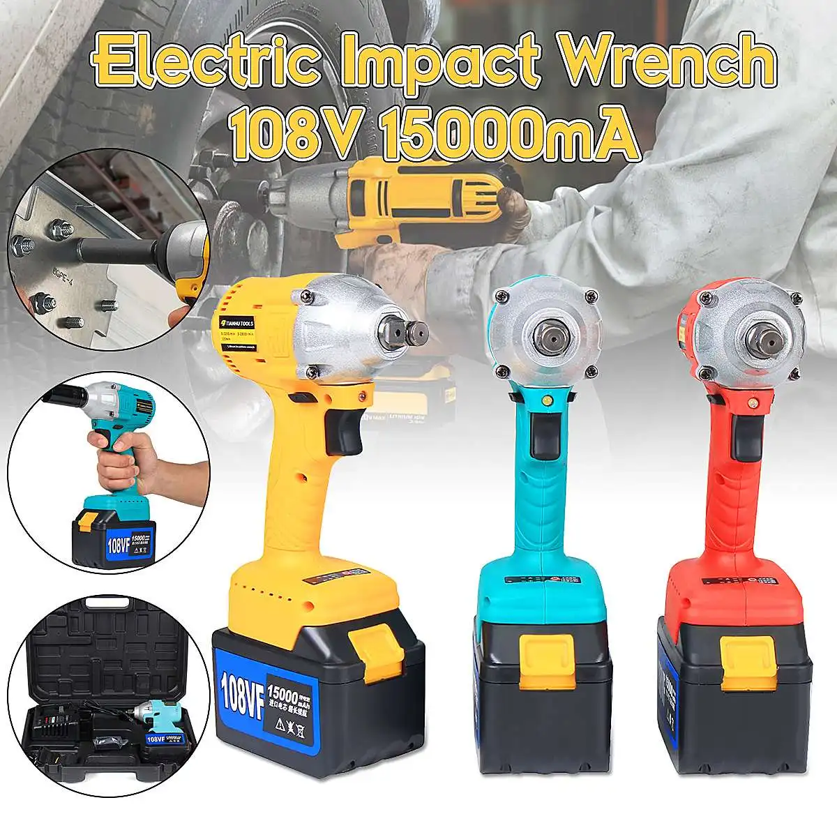 108V Cordless Impact Wrench 1/2'' Rechargeable 15000mAh Lithium Battery 320Nm Brushless Electric Wrench
108V Cordless Impact Wrench 1/2'' Rechargeable 15000mAh Lithium Battery 320Nm Brushless Electric Wrench
