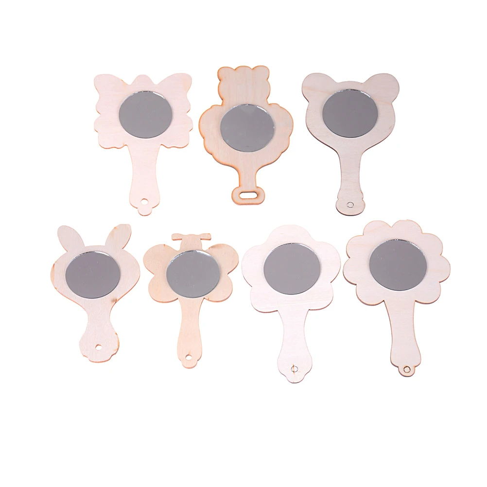 Vankcp 27pcs Creative DIY Wooden Mirror Mini Wooden Craft Painting Princess Mirror Toys for Kids DIY Handmade Craft
