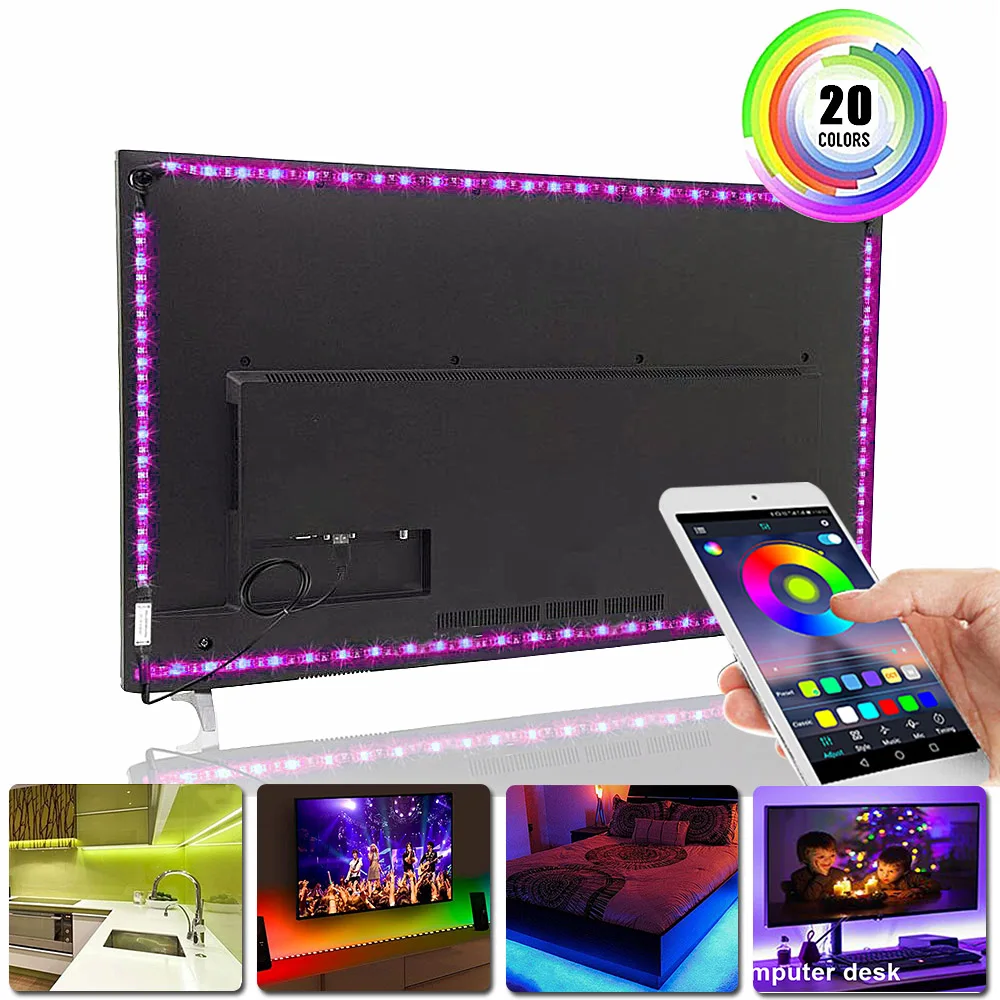 5V USB Night Lamp LED Flexible Ambilight TV Backlight RGB Strip Light lampada Bluetooth/Music/Remote Controller Holiday Lighting
5V USB Night Lamp LED Flexible Ambilight TV Backlight RGB Strip Light lampada Bluetooth/Music/Remote Controller Holiday Lighting