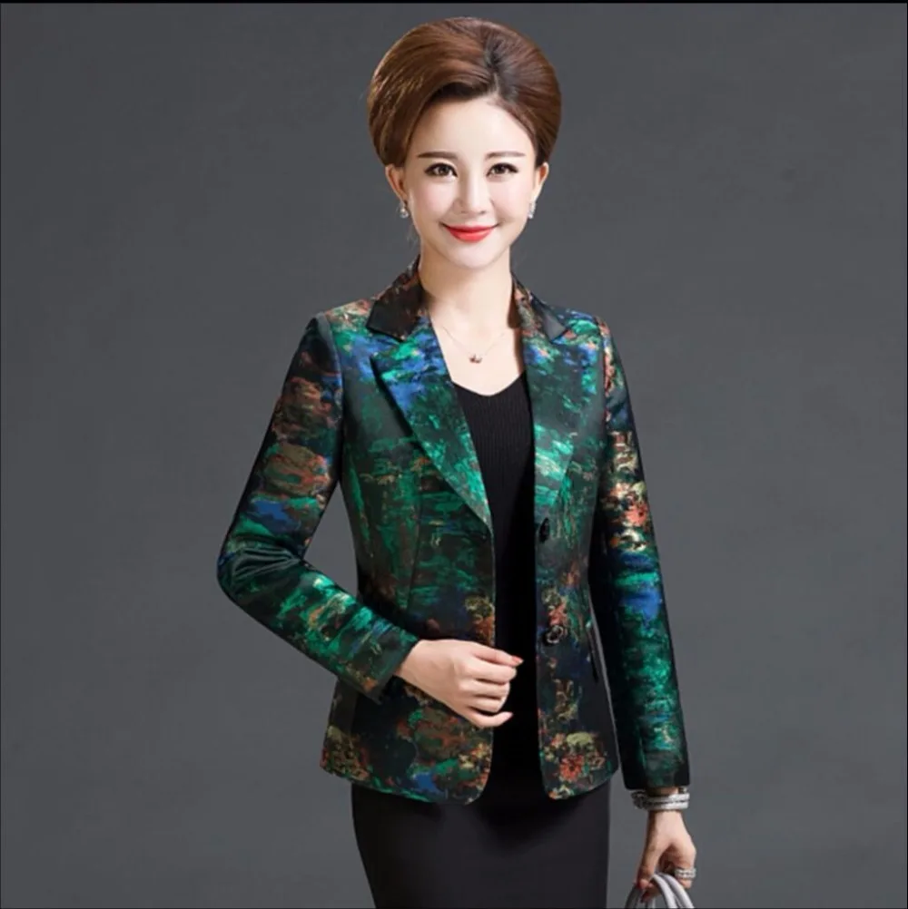 

L-4XL New Spring and autumn women fashion Slim printing small suits dress middle-aged short paragraph jacket mother Blazers coat