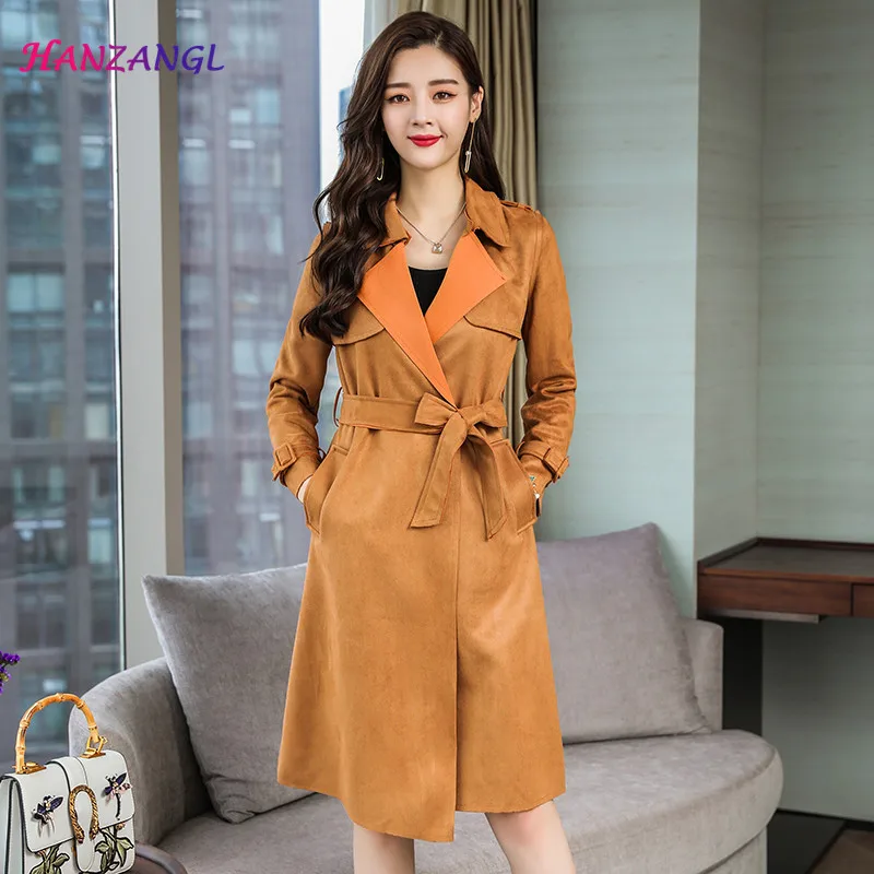 HANZANGL Women Trench Coat 2019 Autumn Winter New Suede Belted Windbreaker Office Lady Long Outerwear red/black/gray/khaki
HANZANGL Women Trench Coat 2019 Autumn Winter New Suede Belted Windbreaker Office Lady Long Outerwear red/black/gray/khaki