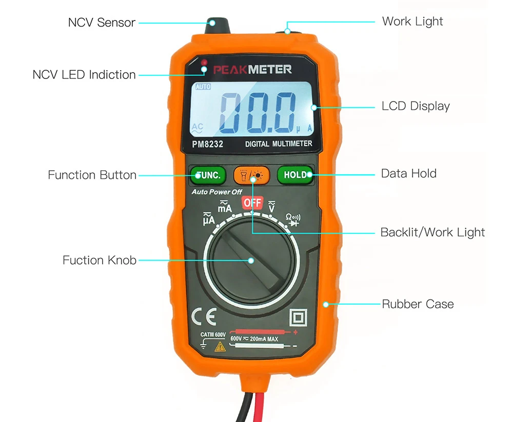 Auoeer PEAKMETER PM8232 High Precision Digital Display Non-Contact Multimeter 