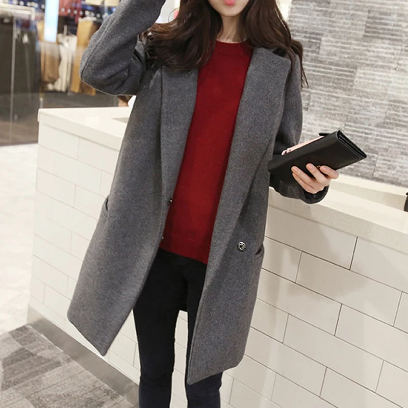 2019 Autumn Winter Wool Blend Coat Women Long Sleeve Turn-down Collar Jacket Casual Woolen Outwear Solid Overcoat abrigo mujer
2019 Autumn Winter Wool Blend Coat Women Long Sleeve Turn-down Collar Jacket Casual Woolen Outwear Solid Overcoat abrigo mujer