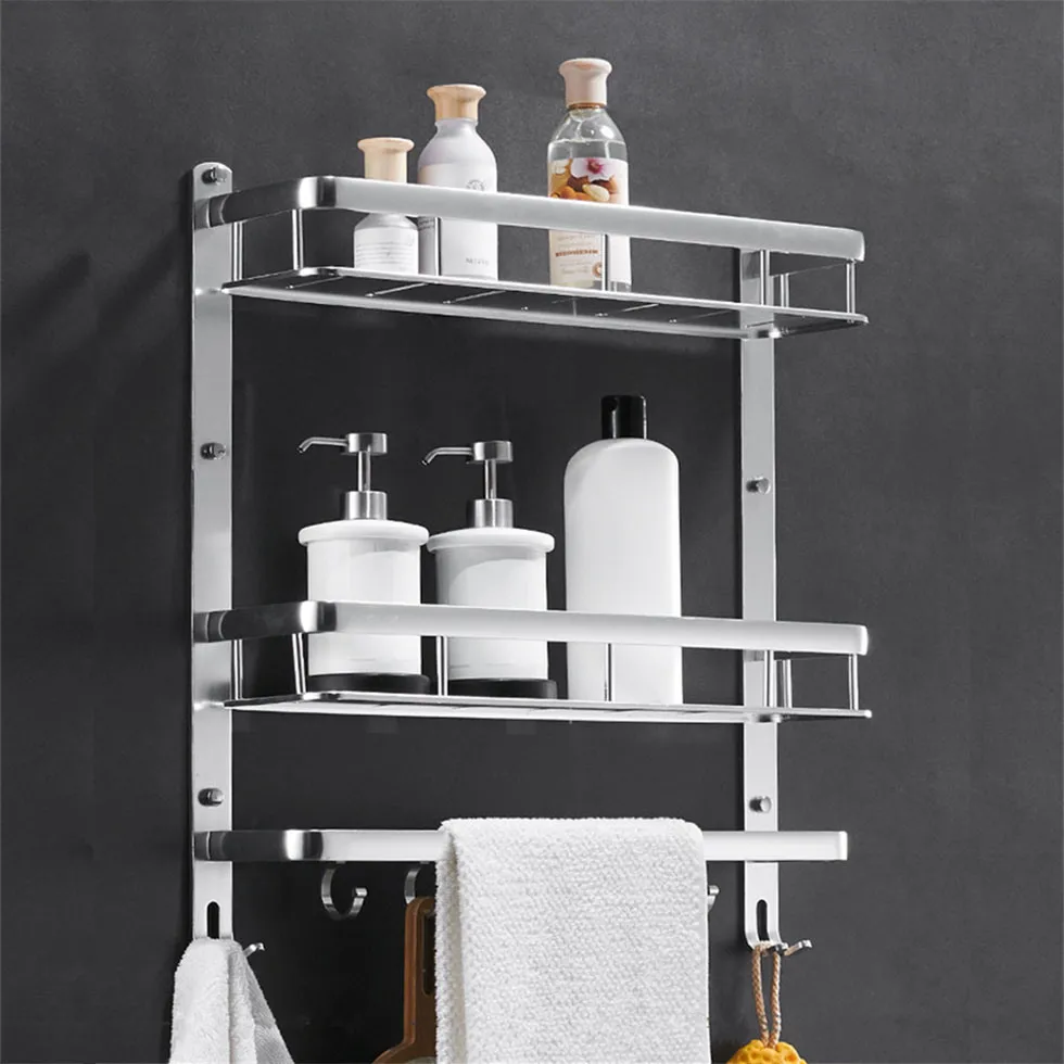 Aluminum Bathroom Shelf Shower Caddy Corner Shelves Bath Towel Rack with Bar Hook Shampoo Holder etagere salle de bain
Aluminum Bathroom Shelf Shower Caddy Corner Shelves Bath Towel Rack with Bar Hook Shampoo Holder etagere salle de bain