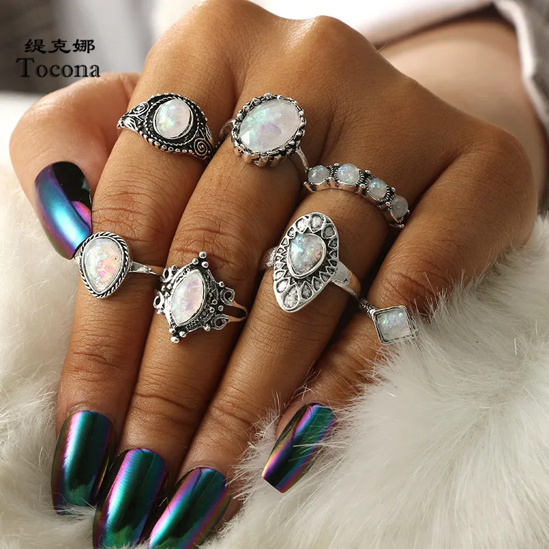 Tocona 7pcs/Set Vintage Antique Silver Carved Flower Crown Midi Rings Set Opal Stone Silver Knuckle Finger Rings Jewelry 2817
Tocona 7pcs/Set Vintage Antique Silver Carved Flower Crown Midi Rings Set Opal Stone Silver Knuckle Finger Rings Jewelry 2817