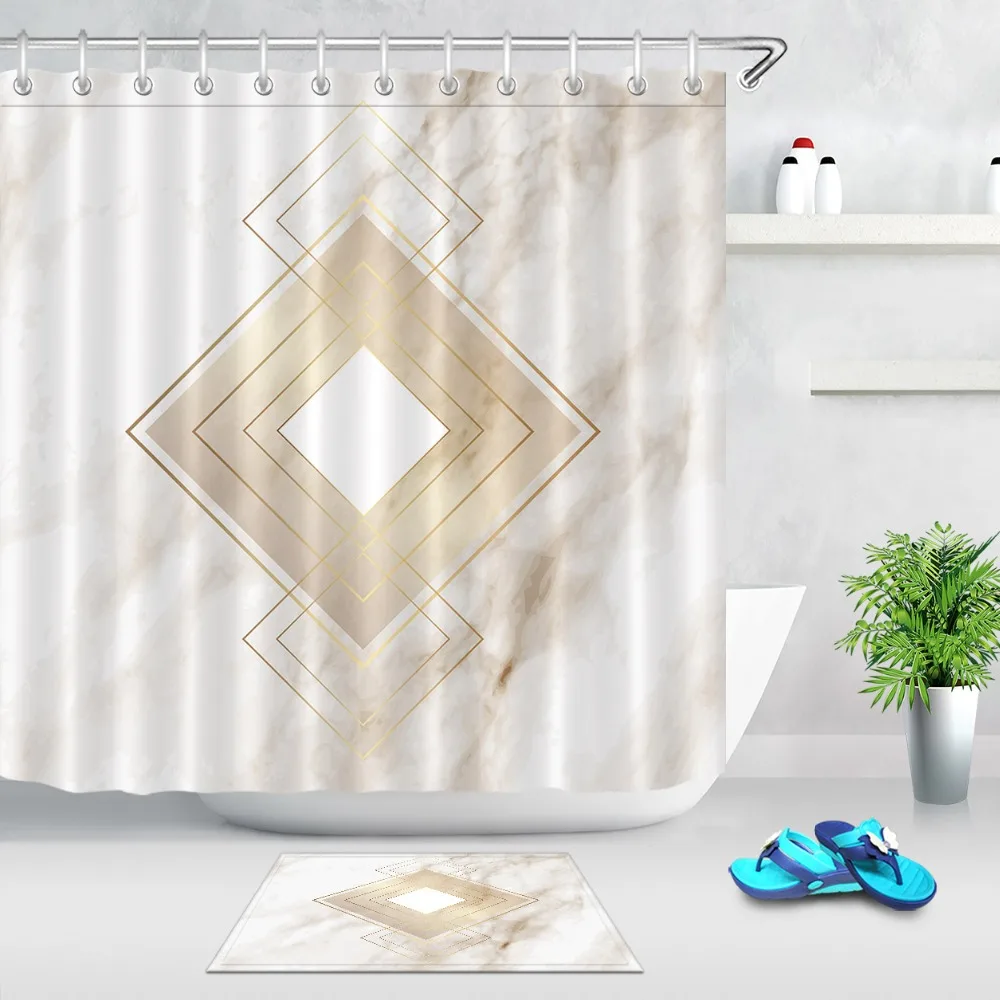 LB Gold Geometry Rhombus & Nordic Marble Texture Shower Curtain with Mat Bathroom Waterproof Polyester Fabric For Bathtub Decor
LB Gold Geometry Rhombus & Nordic Marble Texture Shower Curtain with Mat Bathroom Waterproof Polyester Fabric For Bathtub Decor