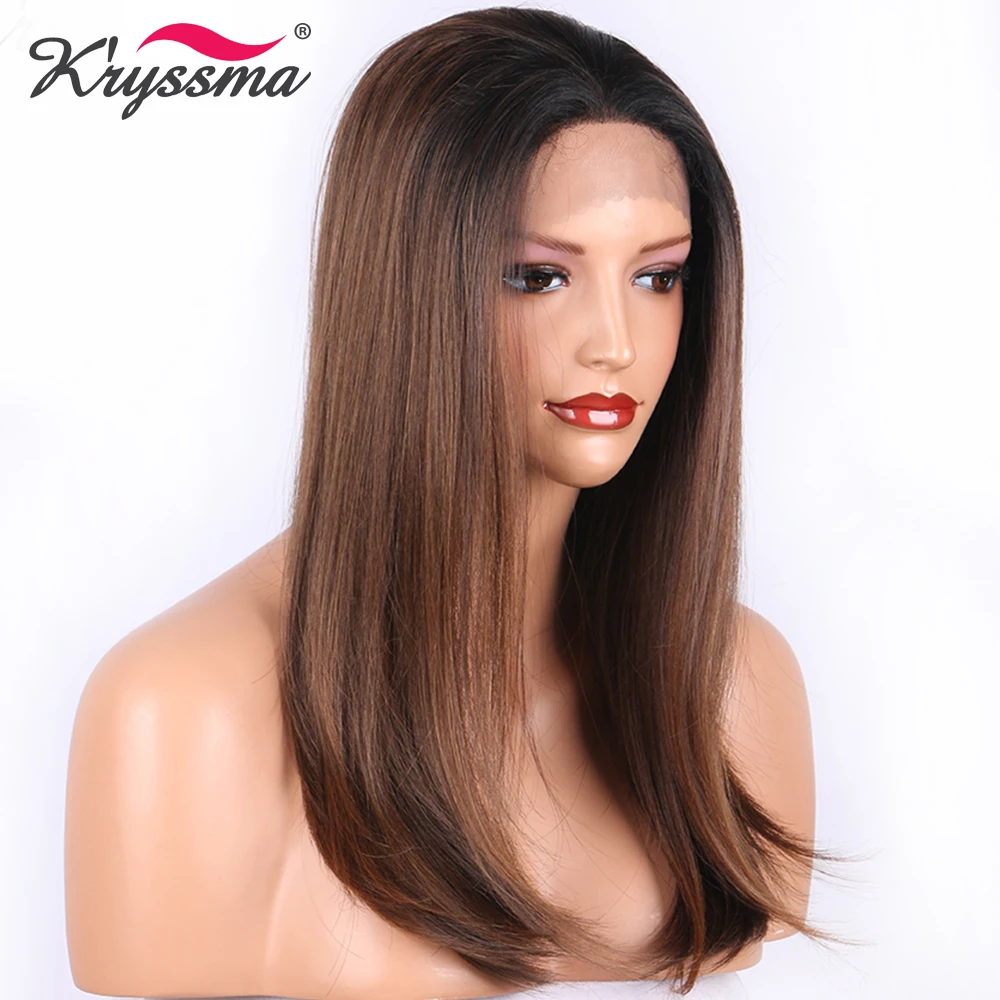 Brown Synthetic Lace Front Wig Natural Straight Two Tones Ombre Wigs for Women Black Roots Free Part L Part Wig Daily Wear
Brown Synthetic Lace Front Wig Natural Straight Two Tones Ombre Wigs for Women Black Roots Free Part L Part Wig Daily Wear
