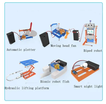 6 pcs child science experiment assembly toy automatic plotter/moving head fan/walking robot/Bionic robot fish/hydraulic lift
6 pcs child science experiment assembly toy automatic plotter/moving head fan/walking robot/Bionic robot fish/hydraulic lift