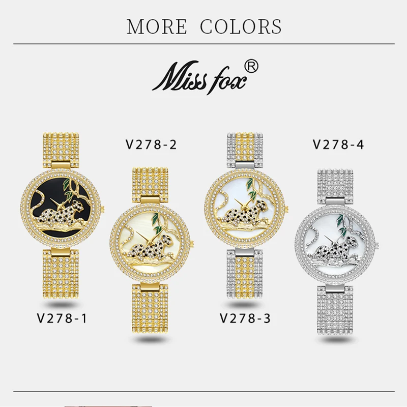 MISSFOX женские часы роскошные брендовые модные черные леопардовые золотые