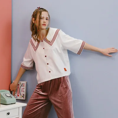 New Summer Fashion Splicing Female Blouse Shirt Short Sleeve Loose Shirt Embroidery Navy Collar Blouse Women Tops Blusas
New Summer Fashion Splicing Female Blouse Shirt Short Sleeve Loose Shirt Embroidery Navy Collar Blouse Women Tops Blusas