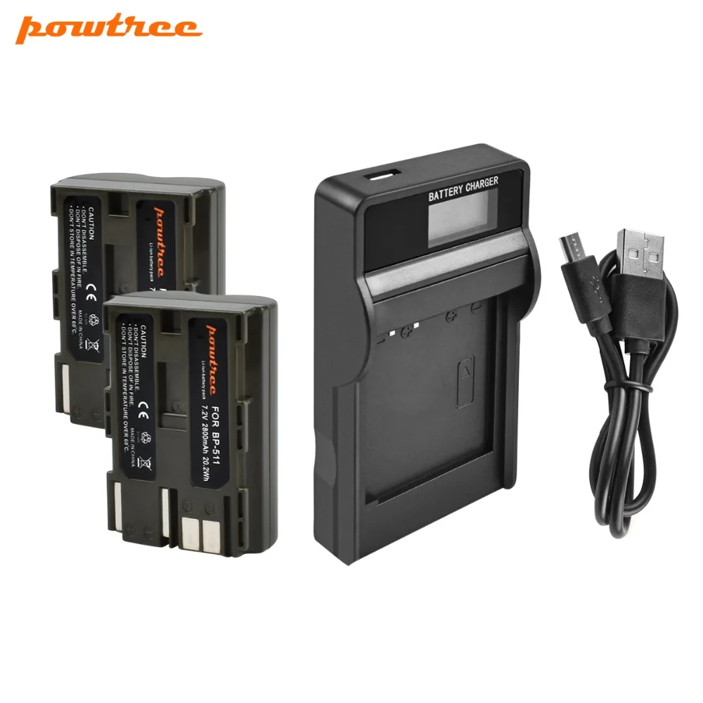 Powtree For Canon 2PCS 7.2V 2800mAh BP511A BP 511A BP 511 BP511 BP-511 Digital Camera Battery + LCD Charger For EOS 300D 10D 20D
Powtree For Canon 2PCS 7.2V 2800mAh BP511A BP 511A BP 511 BP511 BP-511 Digital Camera Battery + LCD Charger For EOS 300D 10D 20D