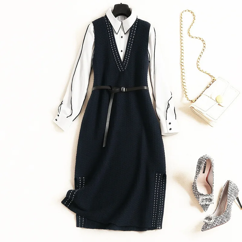 Korean Ukraine 2 Piece Set Women Ol Commuter 2018 Autumn New Long Sleeved Blouse Crop Top + Knitted Vest Dress
Korean Ukraine 2 Piece Set Women Ol Commuter 2018 Autumn New Long Sleeved Blouse Crop Top + Knitted Vest Dress