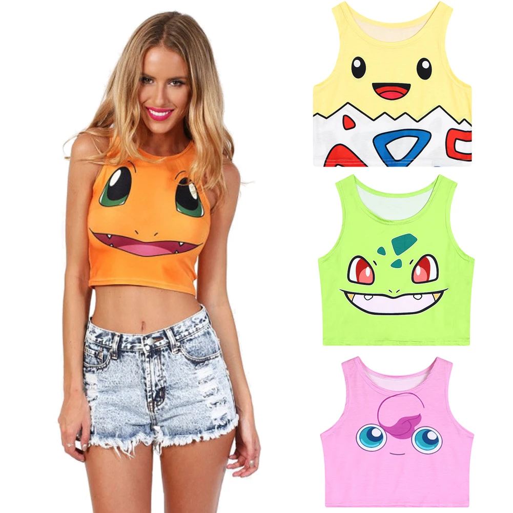 New Cartoon Pattern Crop Top Women Camis Charmander Squirtle Print tank tops Colorful sleeveless Tee Vest
New Cartoon Pattern Crop Top Women Camis Charmander Squirtle Print tank tops Colorful sleeveless Tee Vest