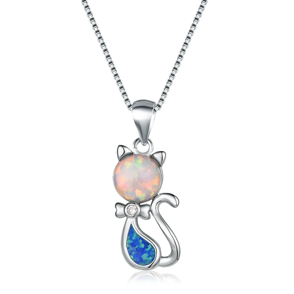 925 Sterling Silver White/Blue Fire Opal Filled Cat Animal Pendant Necklaces Women Fashion Jewelry
925 Sterling Silver White/Blue Fire Opal Filled Cat Animal Pendant Necklaces Women Fashion Jewelry