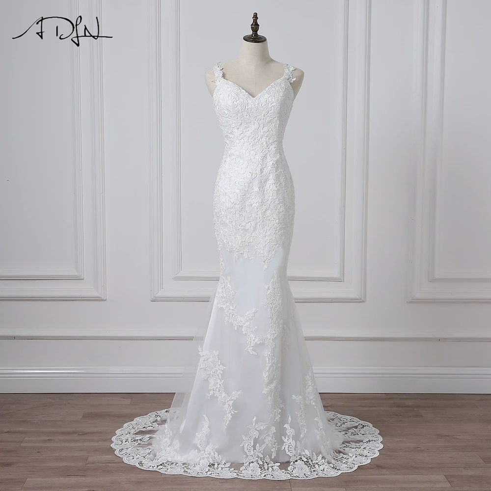 ADLN Real Photos Sexy Mermaid Wedding Dresses Spaghetti Straps Lace Applique Tulle Wedding Gowns Backless Vestidos de novia
ADLN Real Photos Sexy Mermaid Wedding Dresses Spaghetti Straps Lace Applique Tulle Wedding Gowns Backless Vestidos de novia