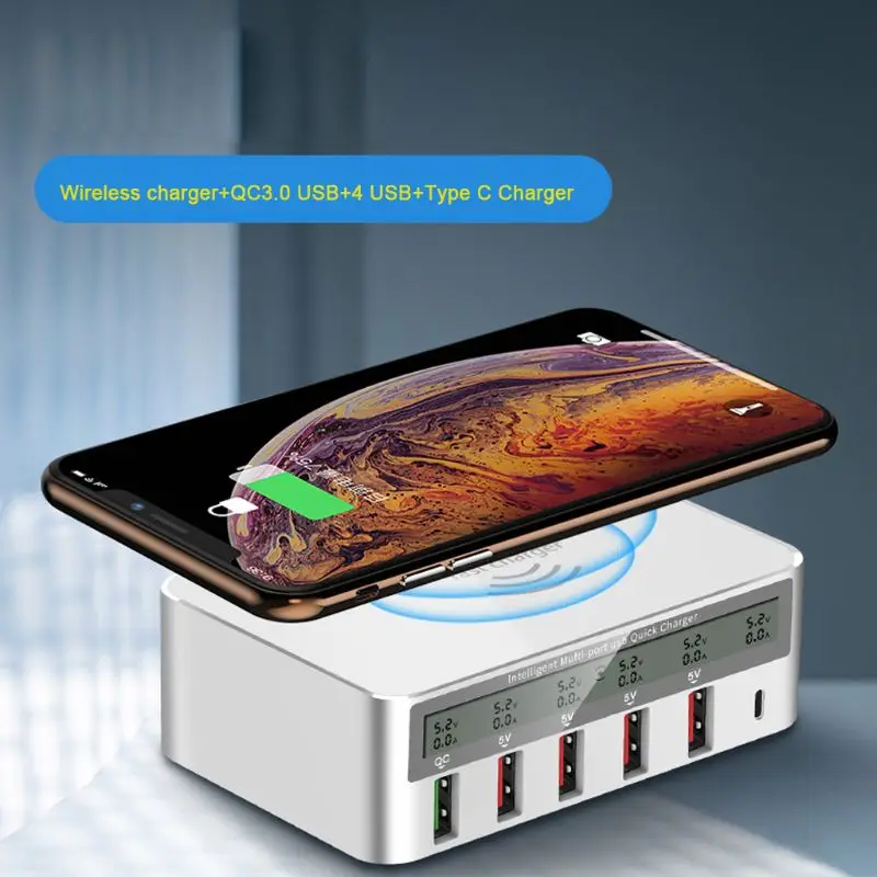 QC 3.0 Type C Wireless Fast Charger 4-Ports USB Charger with LCD Display For iPhone Samsung Huawei USB Charger Station Dock
QC 3.0 Type C Wireless Fast Charger 4-Ports USB Charger with LCD Display For iPhone Samsung Huawei USB Charger Station Dock
