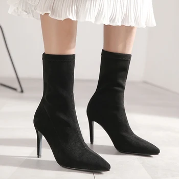 Women's genuine suede leather high heel ankle boots black slim ladies stretch short booties autumn high quality boots shoes sale
Women's genuine suede leather high heel ankle boots black slim ladies stretch short booties autumn high quality boots shoes sale
