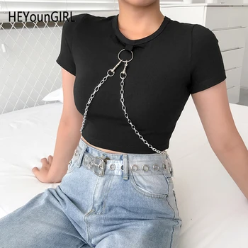 HEYounGIRL Basic Black Harajuku Crop Top T Shirt Ladies Gothic Casual Woman Tshirt Top with Chains Short Sleeve Tee Shirt Women
HEYounGIRL Basic Black Harajuku Crop Top T Shirt Ladies Gothic Casual Woman Tshirt Top with Chains Short Sleeve Tee Shirt Women