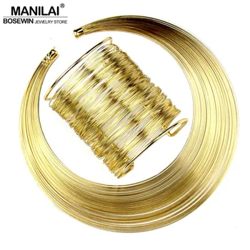 

MANILAI Multilayer Metal Wire Chokers Cuff Bracelet Bangles Necklaces Sets Indian Women Punk Statement Jewelry CE2122-S