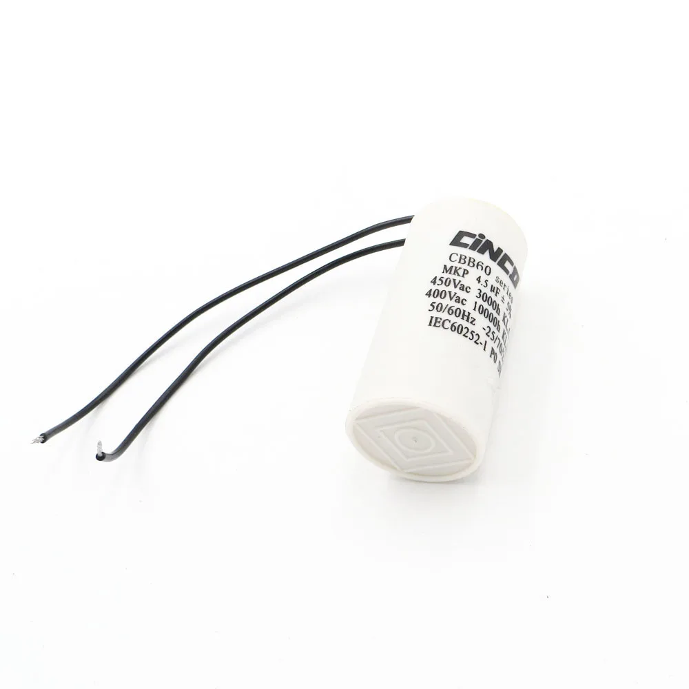 CBB60 Motor Run Capacitor 4.5UF 400V 450V wire SH DB Polypropylene Film Ac 450VAC Water Pump electrical engine 4.5mfd 4.5mf
CBB60 Motor Run Capacitor 4.5UF 400V 450V wire SH DB Polypropylene Film Ac 450VAC Water Pump electrical engine 4.5mfd 4.5mf