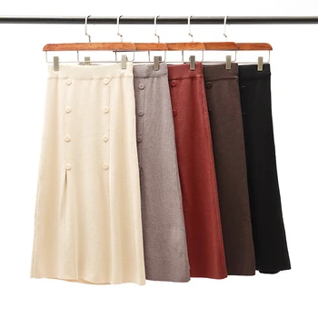 2018 Vintage Winter Double-breasted Sweater Skirt Women Elegant High Waist Midi Knitted Skirt A-line Female Solid Thick Skirts
2018 Vintage Winter Double-breasted Sweater Skirt Women Elegant High Waist Midi Knitted Skirt A-line Female Solid Thick Skirts