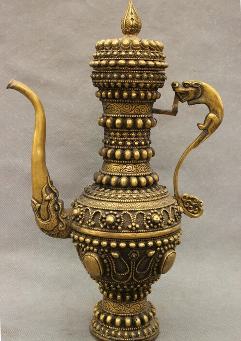 14" Chinese Bronze Folk Dragon Head Statue Auspiciou Teapot Wine Pot Flagon
14" Chinese Bronze Folk Dragon Head Statue Auspiciou Teapot Wine Pot Flagon