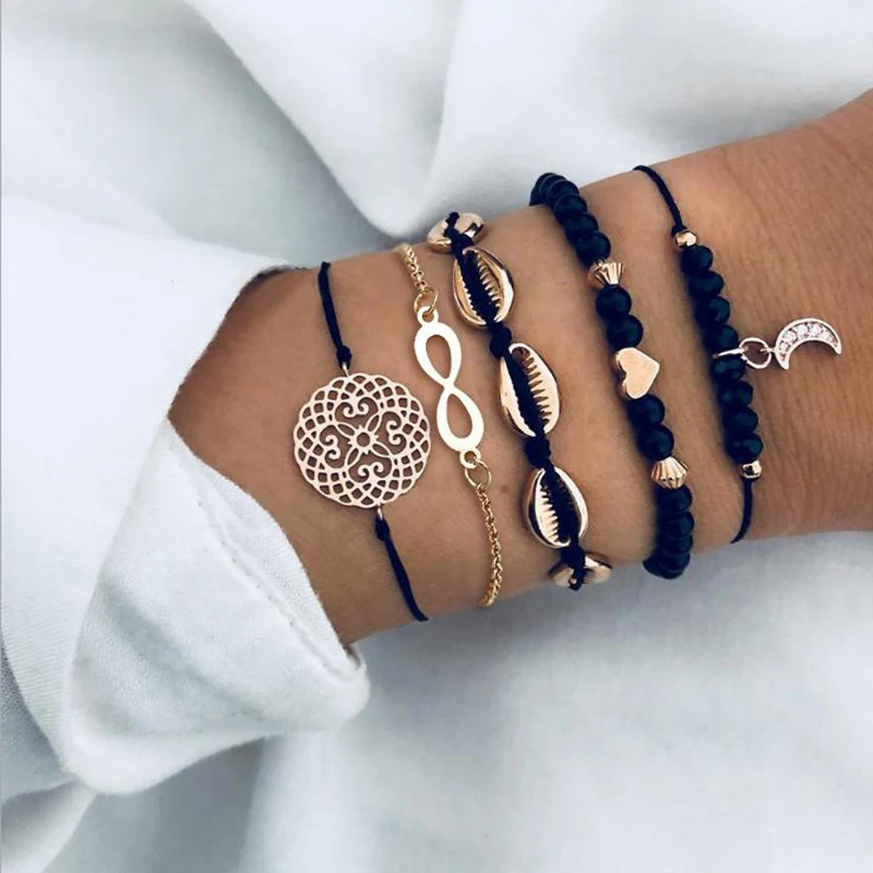 5PCS/Set Infinite Shell Openwork Flower Bead Chain Moon Heart Pendant Bead Bracelet For Women Girls Hand Accessories Gift CB201
5PCS/Set Infinite Shell Openwork Flower Bead Chain Moon Heart Pendant Bead Bracelet For Women Girls Hand Accessories Gift CB201