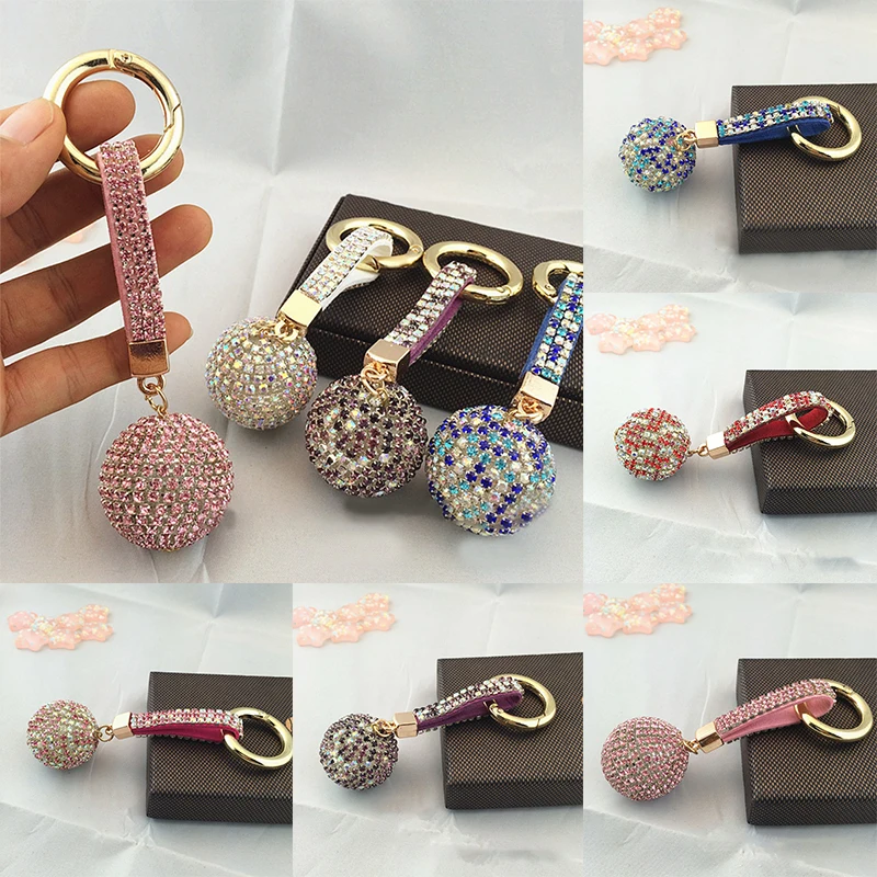 

Bag Car Strass 2019 New Arrival PU Alloy Gifts Beautiful Leather 12 Colors Crystal Ball Rhinestone Key Chain Zircon 1PC Graceful