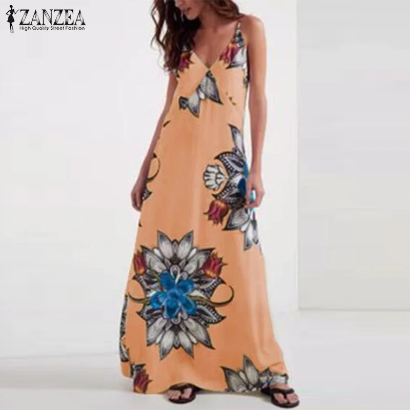 ZANZEA 2019 Women Summer Straps Dress Bohemian Floral Print Sundress Casual V Neck Beach Long Vestido Robe Femme Dresses Kaftan
ZANZEA 2019 Women Summer Straps Dress Bohemian Floral Print Sundress Casual V Neck Beach Long Vestido Robe Femme Dresses Kaftan