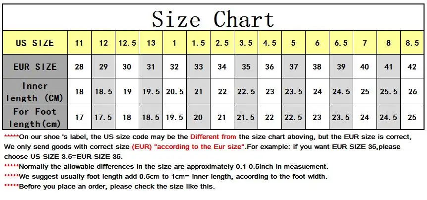 Bubblegummers Shoes Size Chart