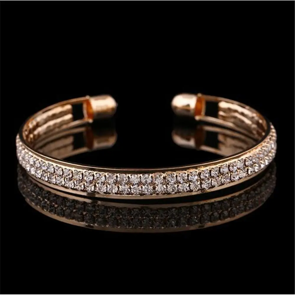 Hot Luxury 2 Rows Gold Crystal Rhinestone Bangle Wristband Cuff Bracelet Wedding Party Charms Jewelry Female Gift
Hot Luxury 2 Rows Gold Crystal Rhinestone Bangle Wristband Cuff Bracelet Wedding Party Charms Jewelry Female Gift