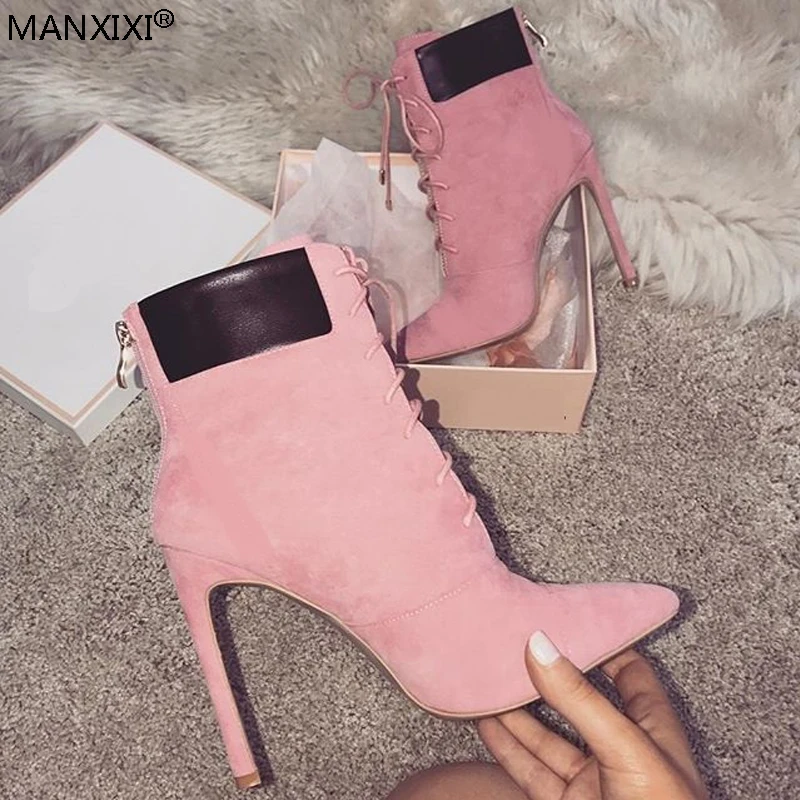 Women Pink Boots Autumn ankle boot zipper cross-tied shoe thin heel pumps pointed Black leather shoes super high heel fashion
Women Pink Boots Autumn ankle boot zipper cross-tied shoe thin heel pumps pointed Black leather shoes super high heel fashion