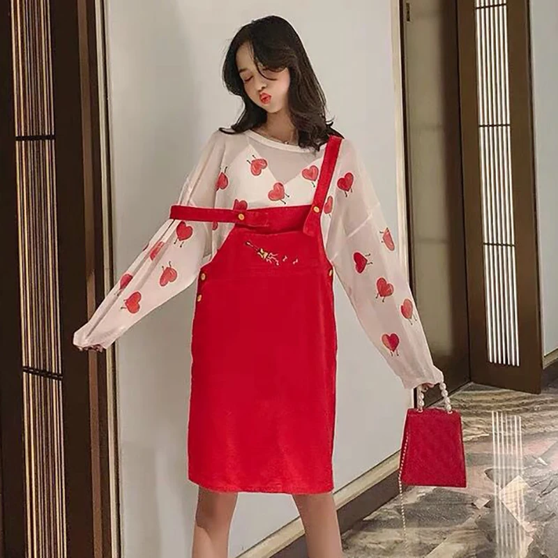 Women Two Piece Pink Outfits Matching Sets Club Outfits Kawaii Skirt Set Love Heart Knit T-shirt + Red Strap Skirt
Women Two Piece Pink Outfits Matching Sets Club Outfits Kawaii Skirt Set Love Heart Knit T-shirt + Red Strap Skirt