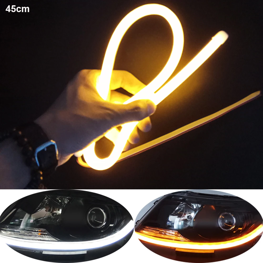 45cm LED DRL Strip White Amber Flowing Daytime Running Lights Sequential Turn Signals Flexible Angel Eye Strip Light
45cm LED DRL Strip White Amber Flowing Daytime Running Lights Sequential Turn Signals Flexible Angel Eye Strip Light
