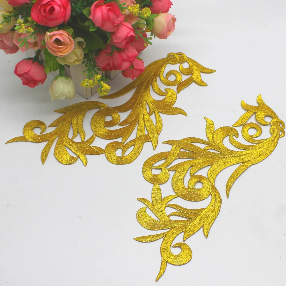 Gold Embroidery Appliqued Cosplay Diy Mirror Pair Iron On Flower Trims 5 Pairs/Lot Gold Metallic Patches 12.8cm-6.5cm
Gold Embroidery Appliqued Cosplay Diy Mirror Pair Iron On Flower Trims 5 Pairs/Lot Gold Metallic Patches 12.8cm-6.5cm