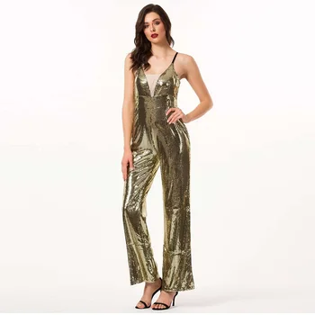 Newest Fashion Gold Sequined Jumpsuit Casual V-Neck Straight Wide Leg Celebrity Jumpsuits With Women Chic Long Sleeve Coat 2019
Newest Fashion Gold Sequined Jumpsuit Casual V-Neck Straight Wide Leg Celebrity Jumpsuits With Women Chic Long Sleeve Coat 2019